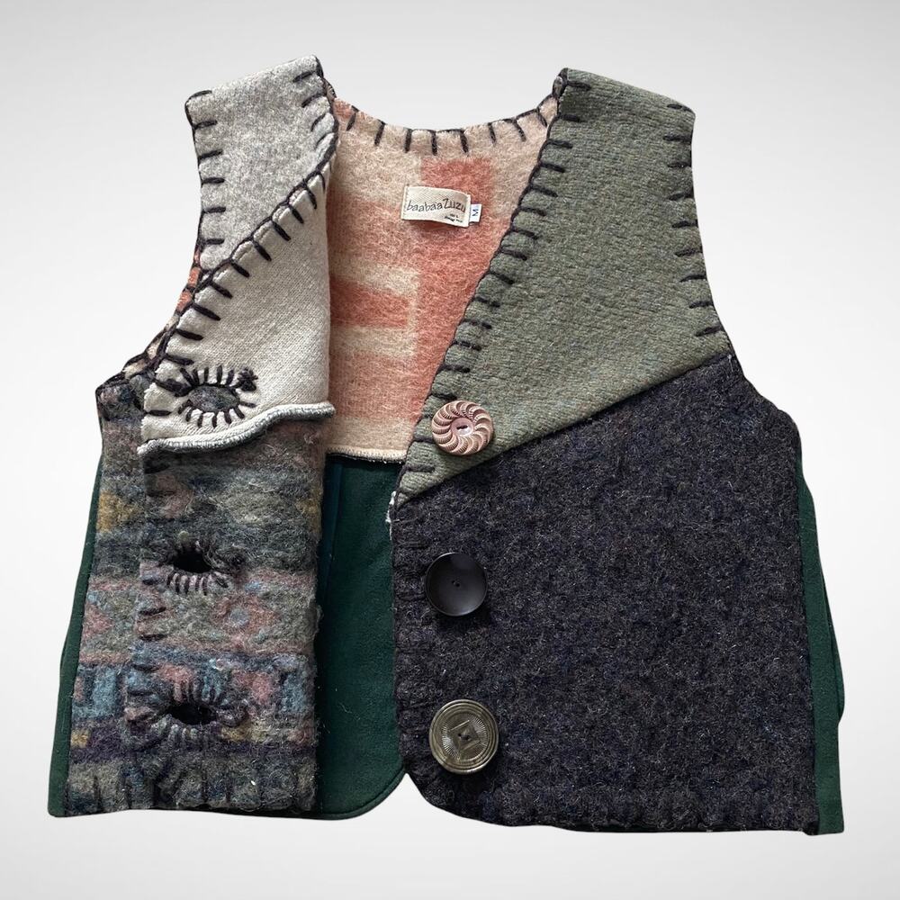 Baabaazuzu one-of-a-kind boiled 100% Wool Vest Sz M - Picture 6 of 9